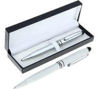 Поворотная шариковая подарочная ручка Calligrata Флари в кожзам футляре, корпус серебристый 592307