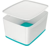 Короб Leitz MyBox с крышкой, большой, белый/бирюзовый 52161051