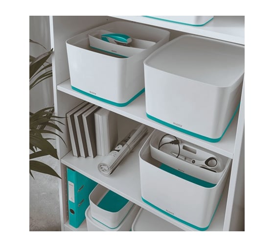 Короб Leitz MyBox с крышкой, большой, белый/бирюзовый 52161051