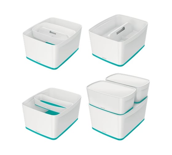Короб Leitz MyBox с крышкой, большой, белый/бирюзовый 52161051