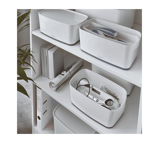 Короб Leitz MyBox с крышкой, малый, белый/серый 52291001