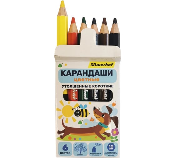 Карандаши цветные SILWERHOF Jumbo Mini Веселые друзья 6 мм шестигранные дерево ассорти 6 цветов коробка/европод 1862740