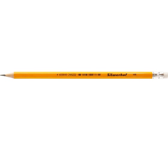 Чернографитный карандаш Silwerhof Basic 2 мм, HB, шестигранный, дерево, коробка/европодвес, (12 шт) ластик 1982761