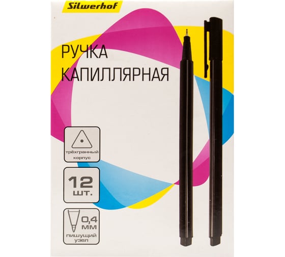 Ручка капиллярная SILWERHOF чернила черные игловидный пишущий наконечник линия 0.4 мм 1832379