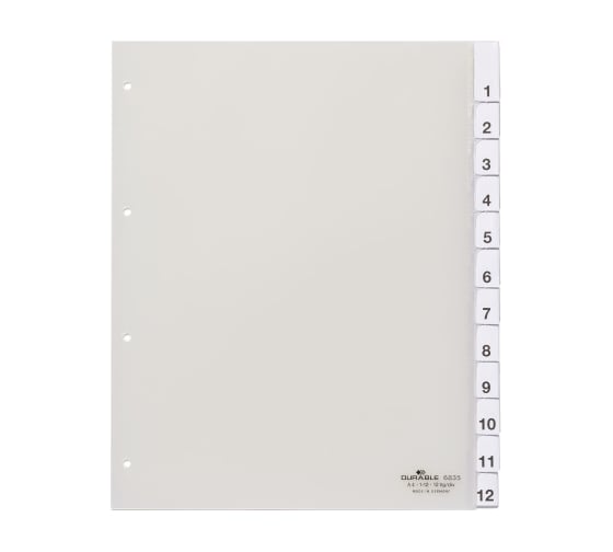 Широкий разделитель DURABLE на 12 разделов, прозрачный, 297x230/245 мм 683519