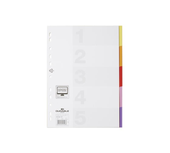 Разделители для папок DURABLE VARICOLOR А4, на 5 разделов с цветными ярлыками 673227 1