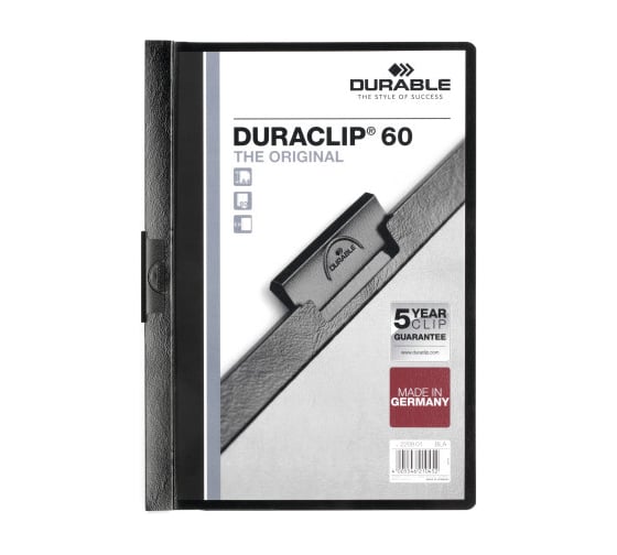 Папка DURABLE DURACLIP 60 с клипом, черный, 5 шт в упаковке 223801