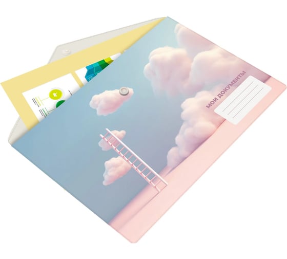 Конверт на кнопке Silwerhof Cloud A5, непрозрачный пластик, 0.25 мм, кнопка белая 2015297