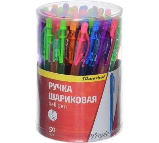 Ручка шариковая SILWERHOF TROPIC 026177-02 автоматическая диаметр 0.7 мм чернила синие одноразовая ручка линия 0.5 мм 1119391