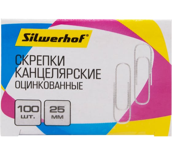 Скрепки Silwerhof 491028 металл, оцинкованные, 25 мм, 100 шт., картонная коробка 426369
