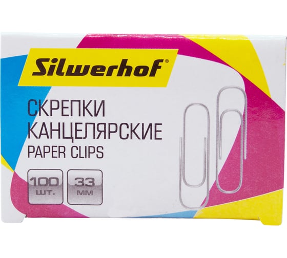 Скрепки Silwerhof 491038 металл, оцинкованные, 33 мм, 100 шт., картонная коробка 1192343