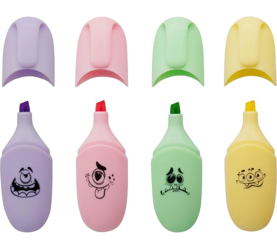 Набор текстовыделителей Silwerhof Monster Pastel 1-4 мм, 4 цвета, коробка с европодвесом 1552346