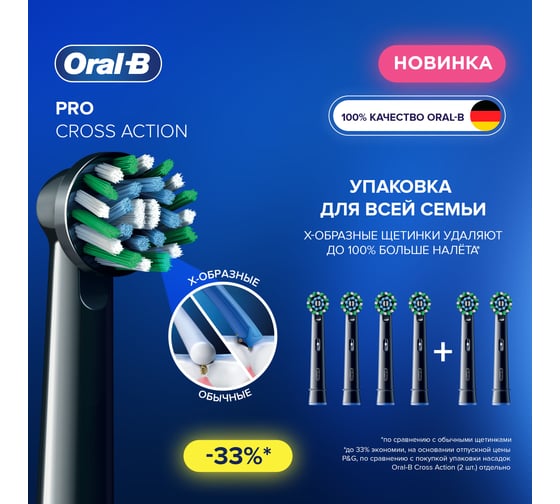 Сменная насадка для электрической зубной щетки ORAL-B Cross Action EB50BRX 6 шт Black 0053019419