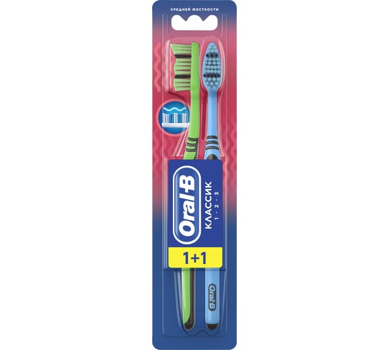 Зубная щетка ORAL-B 1 2 3 Классик 40 средняя 2 шт 0051021058