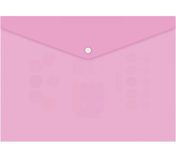 Конверт на кнопке Бюрократ Pastel -PKPAST/PINK A4, пластик, 0.18 мм, розовый, кнопка белая 1481685 1
