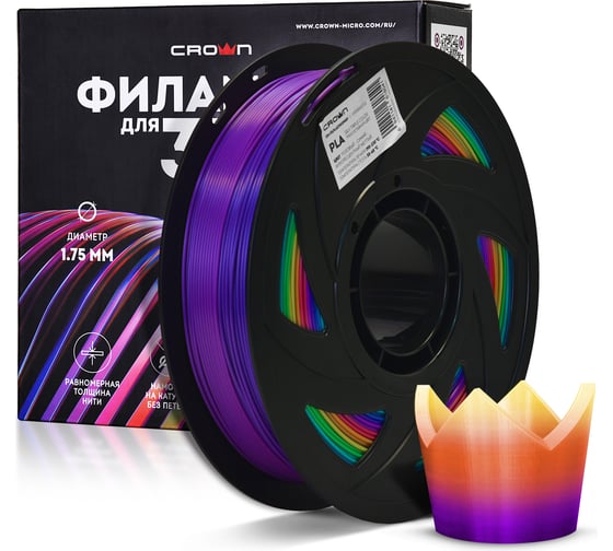 Пластик для принтера CROWN MICRO CM-FILPLAST013PkBY PLA Silk Тройной Розовый-синий-флуоресцентный желтый CM000003733