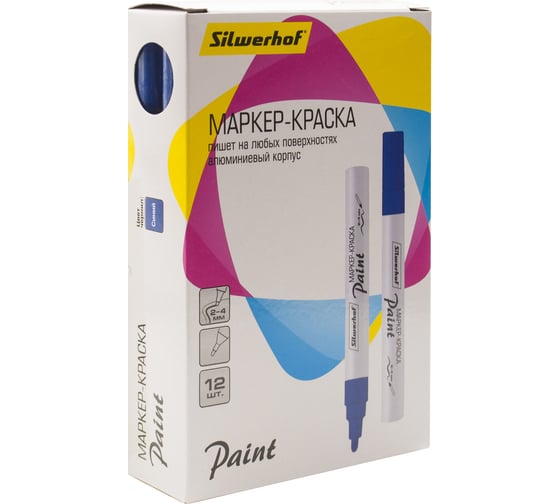 Лаковый маркер Silwerhof Paint круг, пулевидный пишущий наконечник 2-4 мм, металлический корпус, синий 1726778