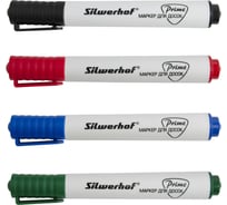 Набор маркеров для досок Silwerhof Prime+ скошенный пишущий наконечник 2-5 мм, 4 цвета, пакет с европодвесом 1526265