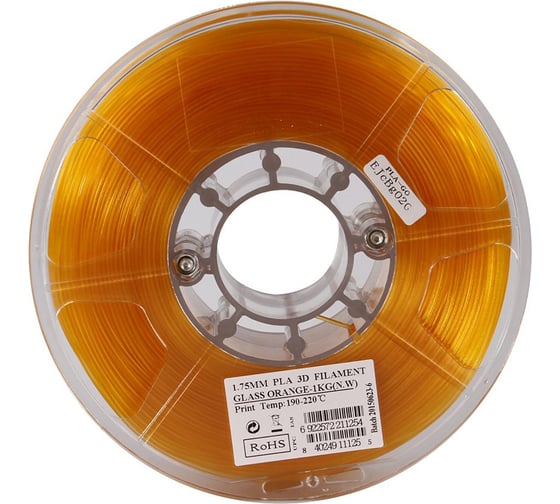 Катушка PLA-пластика 1.75 мм, 1 кг, прозрачно-оранжевый ESUN УТ000006985 1