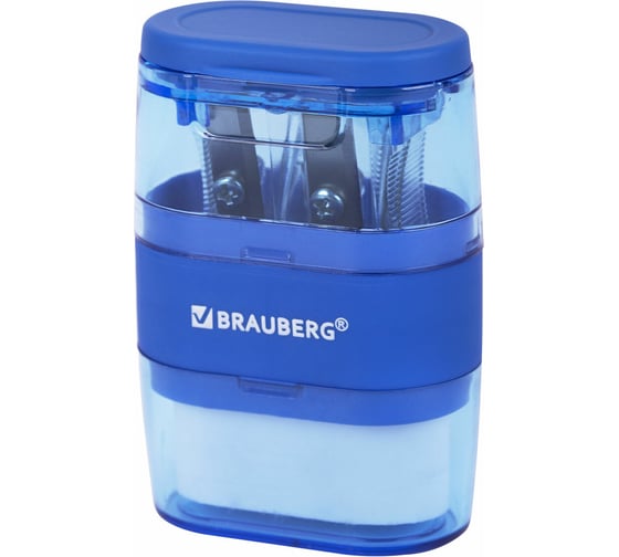 Точилки с ластиком 2 в 1 BRAUBERG Double 2 шт., 2 отверстия, синяя/зеленая, блистер, 271995