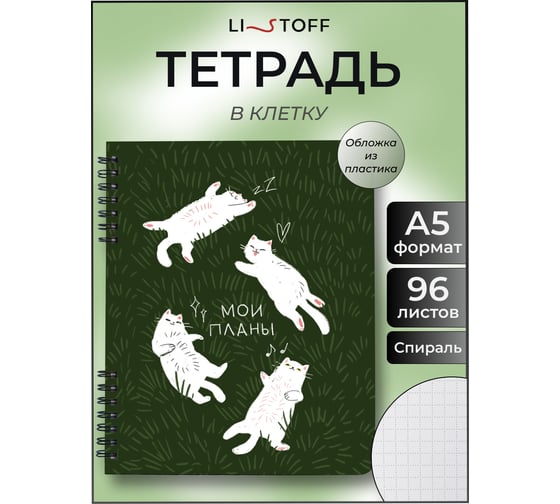 Бизнес-тетрадь listoff А5 96 листов в клетку на гребне ТПМН596141