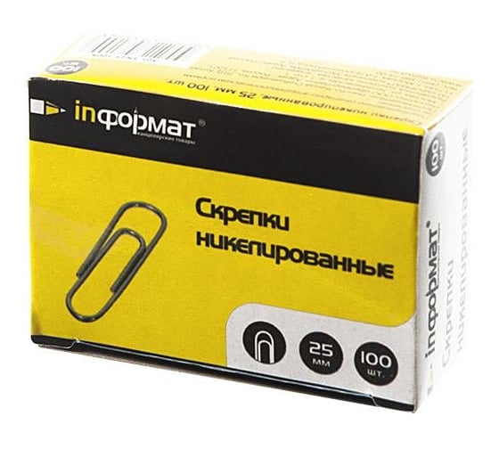 Никелированные скрепки INFORMAT серебро 100 шт 25 мм SN25-100K