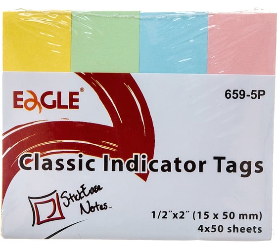Бумажные клейкие закладки EAGLE 15х50 мм 50 шт х 4 цвета пастель 659-5P 1