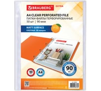 Перфорированные папки-файлы BRAUBERG EXTRA 900 А4, комплект 50 шт, матовые, 90 мкм 229669