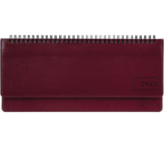 Датированный планинг BRAUBERG Imperial 2022, 305х140 мм, под кожу, бордовый 112719