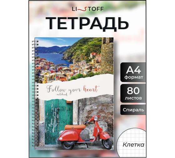 Бизнес-тетрадь listoff А4, 80 листов, в клетку, на евроспирали ТС4804944