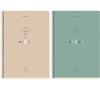 Бизнес-тетрадь BRAUBERG А4, 96 л., комплект 2 шт., гребень, клетка, матовая ламинация, лак, NATURAL, 404648