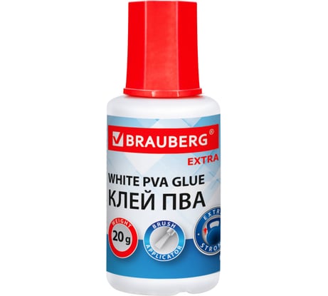 Клей ПВА BRAUBERG усиленный, 20 г, с кисточкой (бумага, фотографии, картон, дерево), Extra, 272998