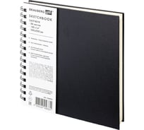 Скетчбук BRAUBERG слоновая кость, 140 г/м, 200х200 мм, 80 л, кожзам, гребень, ART CLASSIC, черный, 116476