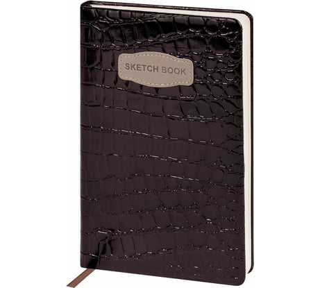 Скетчбук BRAUBERG слоновая кость, 140 г/м, 130х210 мм, 80 л, кожзам, резинка, CROCO коричневый, 116471
