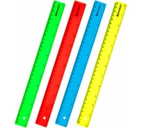 Линейка BRAUBERG пластик, 30 см, непрозрачная, неоновая, ассорти, 210839