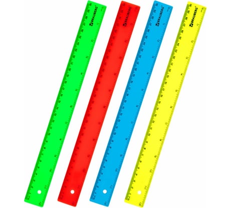 Линейка BRAUBERG пластик, 30 см, непрозрачная, неоновая, ассорти, 210839