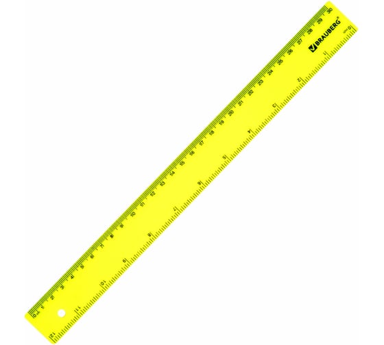 Линейка BRAUBERG пластик, 30 см, непрозрачная, неоновая, ассорти, 210839