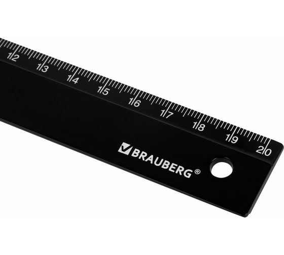 Линейка BRAUBERG пластик, 20 см, непрозрачная, черная, 210829