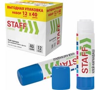 Клей-карандаш Staff 40 г., выгодная упаковка, комплект 12 шт., EVERYDAY, 273019
