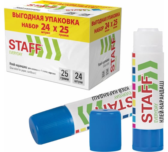 Клей-карандаш Staff 25 г, выгодная упаковка, комплект 24 шт, EVERYDAY, 273018