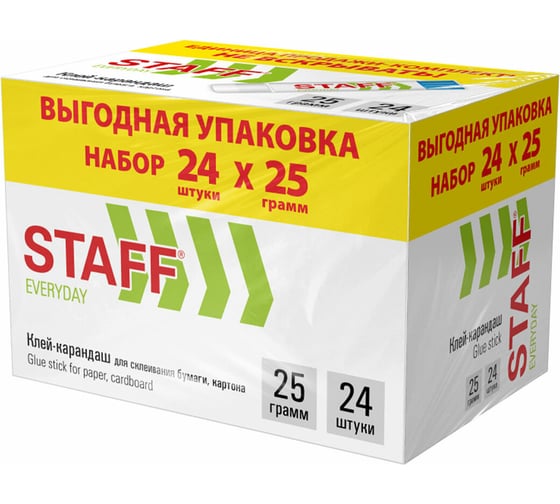 Клей-карандаш Staff 25 г, выгодная упаковка, комплект 24 шт, EVERYDAY, 273018
