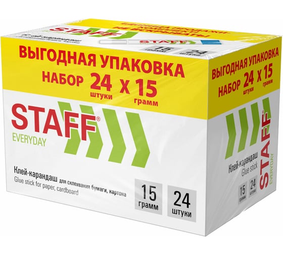 Клей-карандаш Staff 15 г, выгодная упаковка, комплект 24 шт., EVERYDAY, 273017