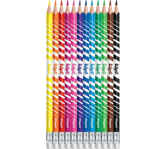 Карандаши цветные стираемые с ластиком ОФИСМАГ MAPED (Франция) Color'Peps Oops, 12 цветов, трехгранные, 832812 182116
