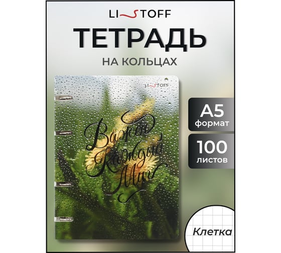 Бизнес-тетрадь listoff А5, 100 листов, в клетку, на кольцах ТКФ1005403