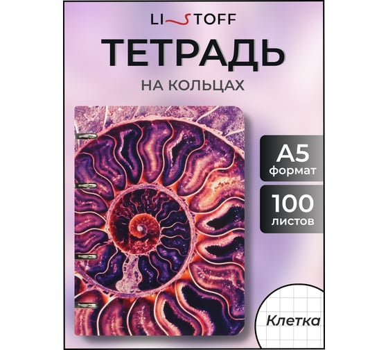 Бизнес-тетрадь listoff А5, 100 листов, в клетку, на кольцах ТК1005213