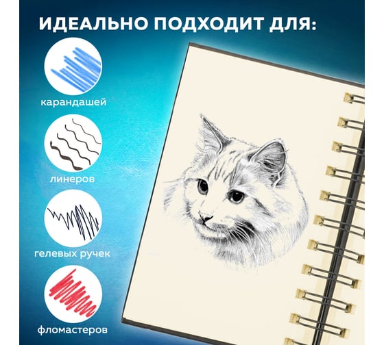 Скетчбук BRAUBERG слоновая кость 140 г/м, 130х210 мм, 80 л, кожзам, гребень, ART CLASSIC, черный, 116475