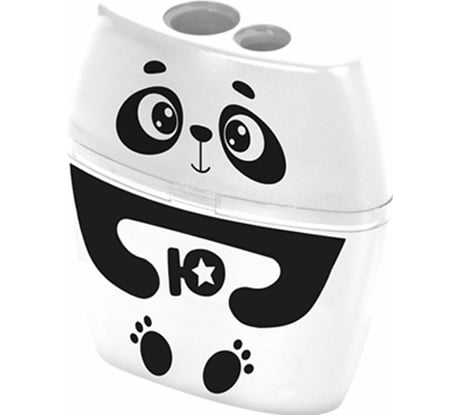 Точилка с контейнером для простых и утолщенных карандашей ЮНЛАНДИЯ ПАНДА, 2 отверстия 272507