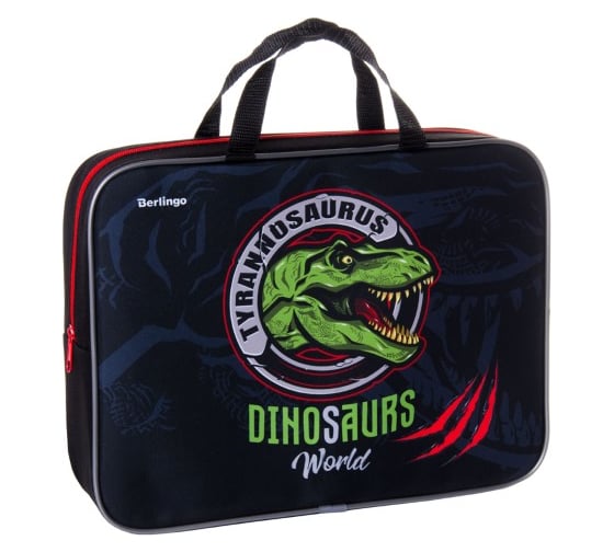 Папка BERLINGO Dino world с ручками 1 отделение, А4, 350х265х80 мм, текстиль, на молнии FB70025 1
