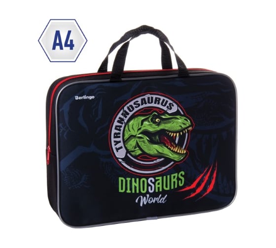 Папка BERLINGO Dino world с ручками 1 отделение, А4, 350х265х80 мм, текстиль, на молнии FB70025