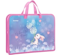 Папка BERLINGO Cute bunny с ручками 1 отделение, А4, 340х245х40 мм, пластик, на молнии PTA44021